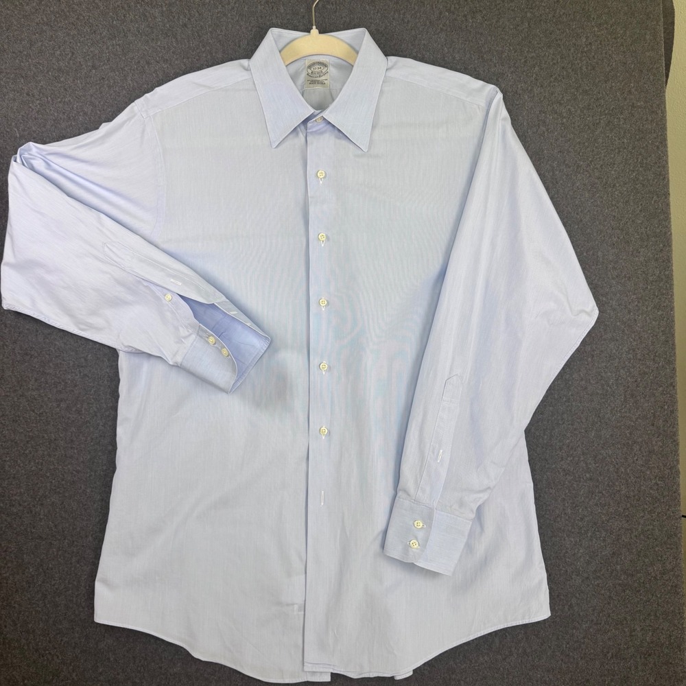 Brooks Brothers Makers Dress Shirt Mens 17-34 Blue Egyptian Cotton Made in USA